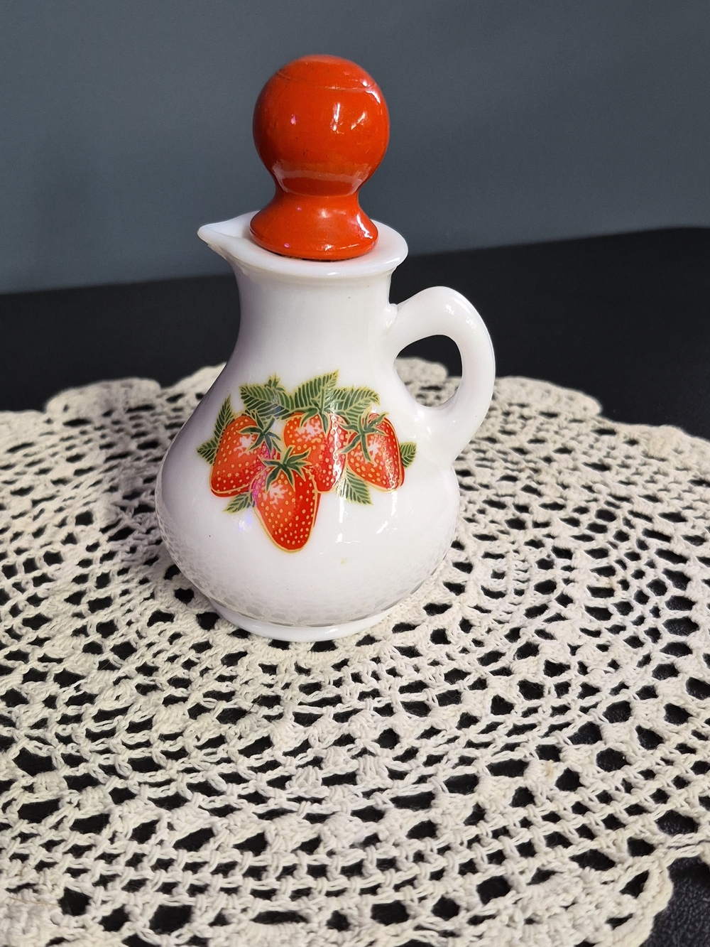 Vintage Avon "Strawberries and Cream" milk glass bath foam decanter